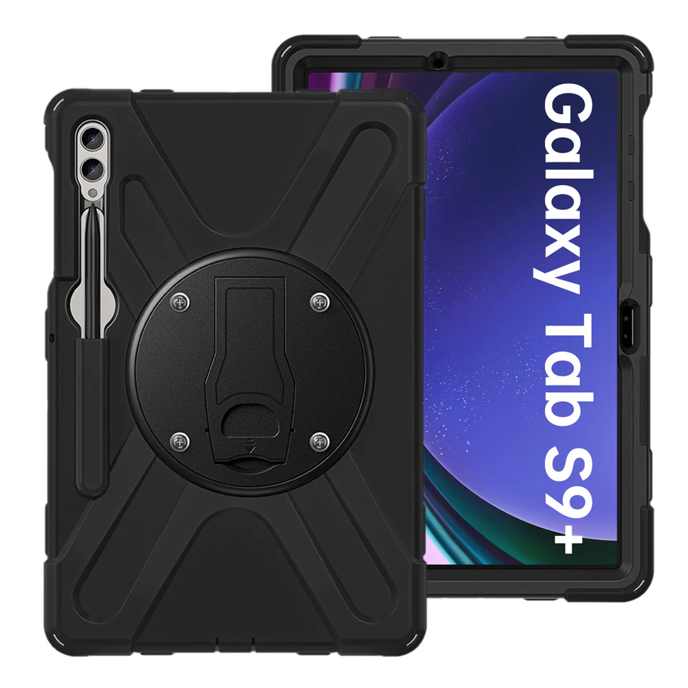 JVN-SS-X810 | Samsung Galaxy Tab S9+ S9 Plus SM-X810 / X816 / X818 | Ultra 3 Layers Shockproof Rugged Case With VESA 75x75mm Mounting Holes & Kick-stand