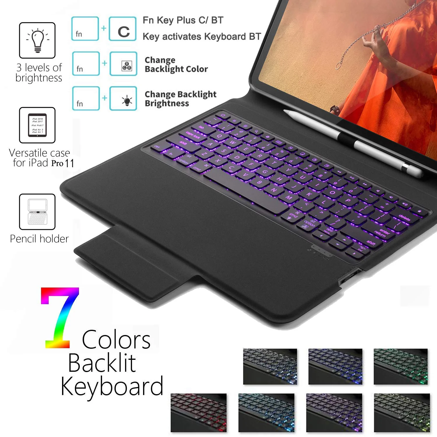 KBA-01 | iPad Pro 11 Wireless Keyboard Case with Pencil Holder - Image 6