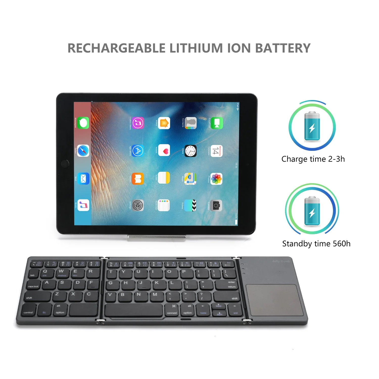 KBA-02 | Foldable pocket Size Portable Mini BT Wireless Keyboard w/ Touchpad - Image 6