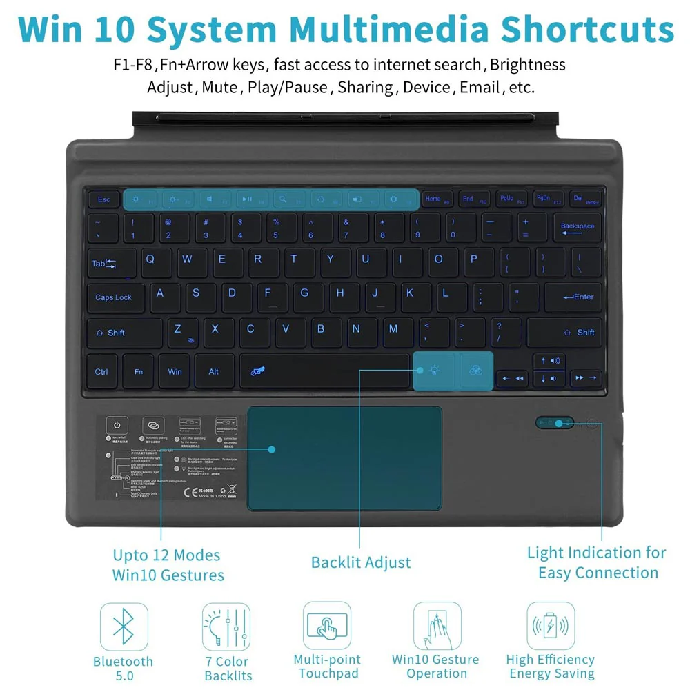 KBA-09 | Wireless Bluetooth Backlit Keyboard with Touchpad | for Microsoft Surface - Image 5
