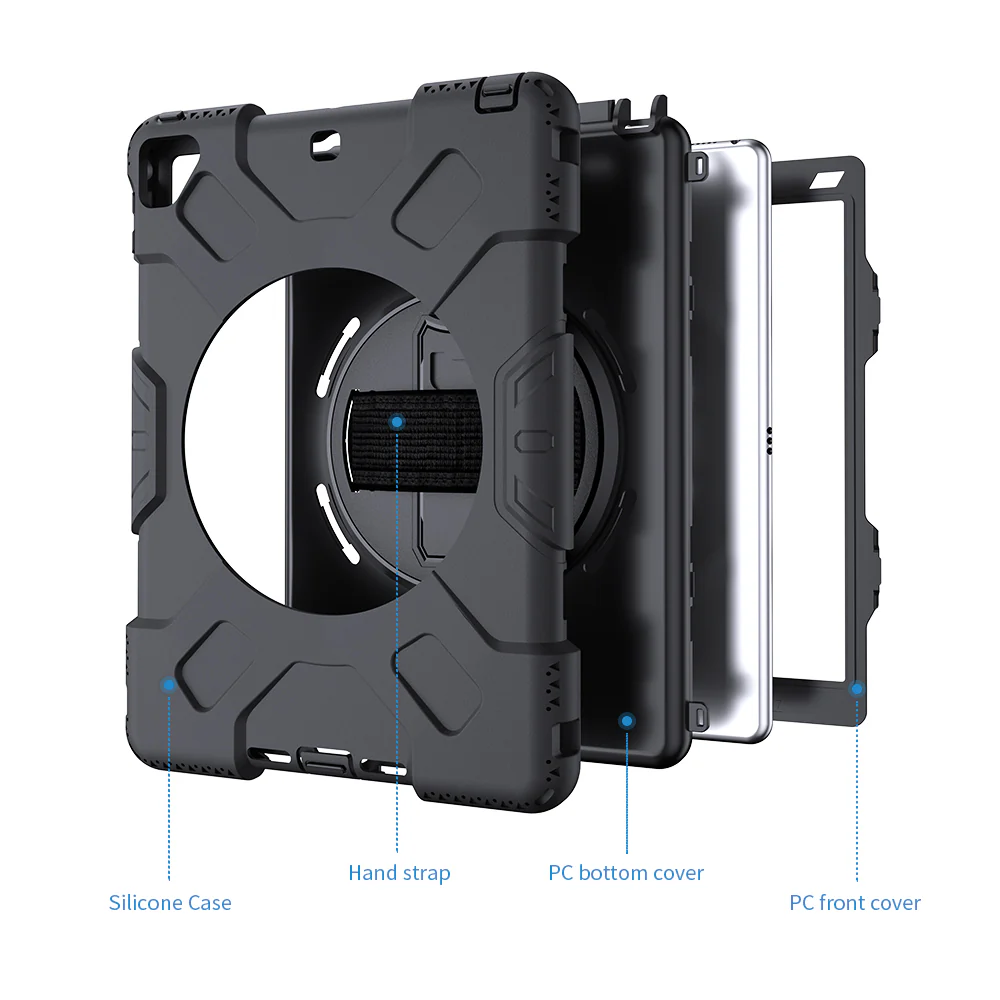 KKN-iPad-PR5 | iPad Pro 12.9 ( 3rd Gen. ) 2018 | Ultra 3 layers shockproof rugged case With Hand Strap, Kick-stand & Wireless Charging Pen Holder - Image 6