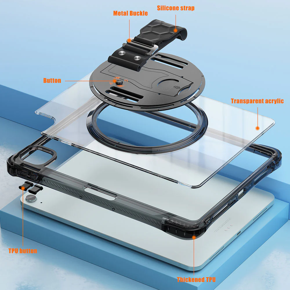 KLN-iPad-A5 | iPad Air 4 2020 / iPad Air 5 2022 | Transparent Protective Case with Hand Strap and Kick-stand - Image 4