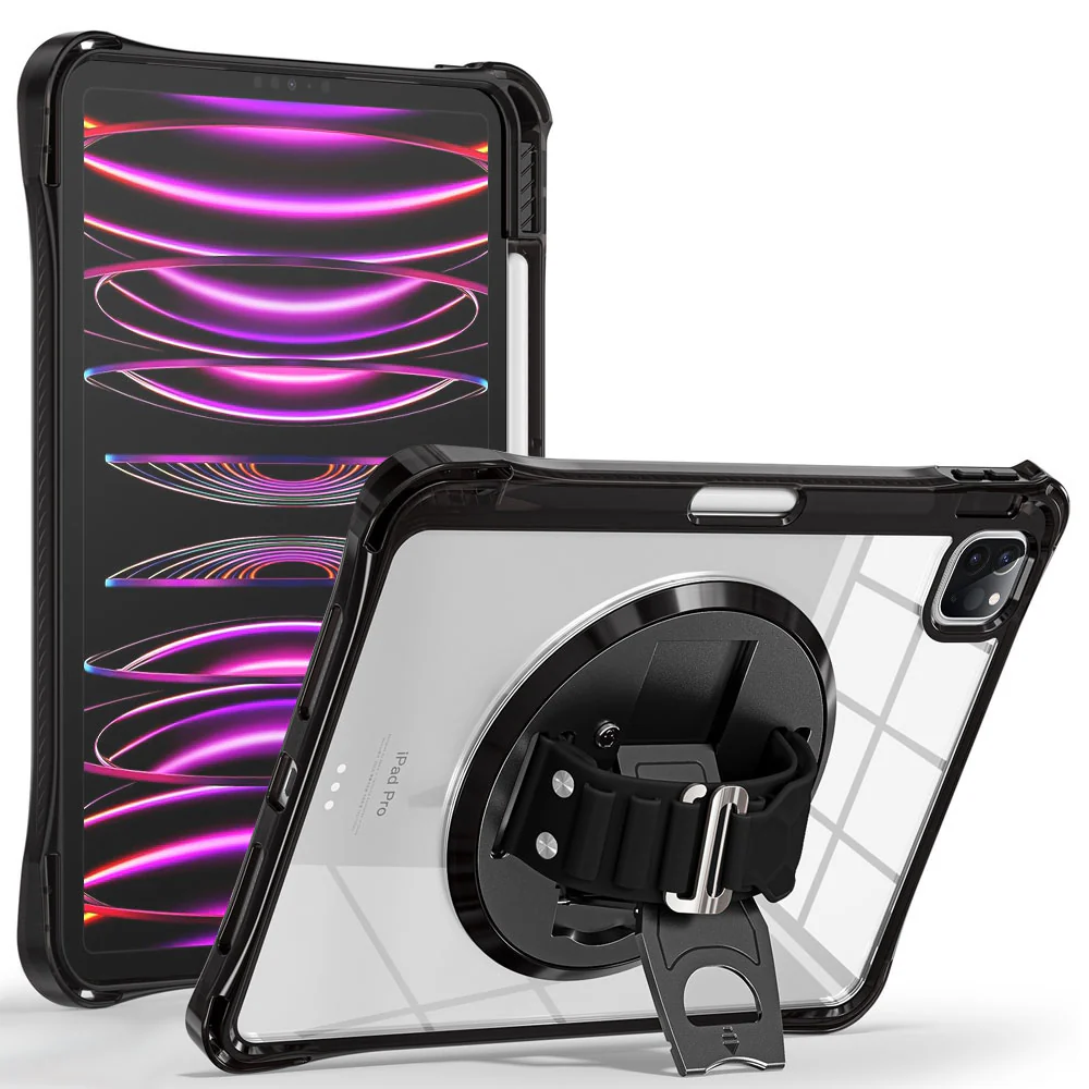 KLN-iPad-A5 | iPad Pro 11 ( 1st / 2nd / 3rd / 4th Gen. ) 2018 / 2020 / 2021 / 2022 | Transparent Protective Case with Hand Strap and Kick-stand - Image 2