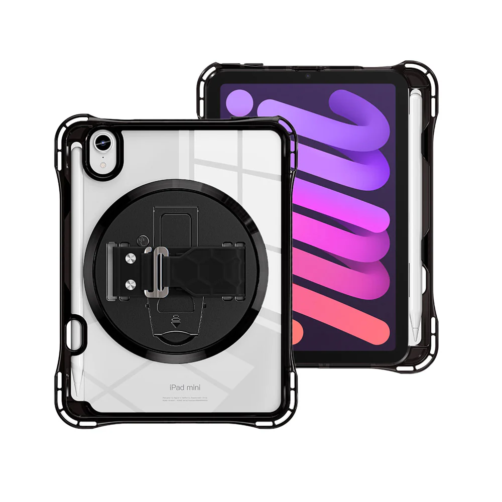 KLN-iPad-M6 | iPad mini (A17 Pro) | Transparent Protective Case with Hand Strap and Kick-stand