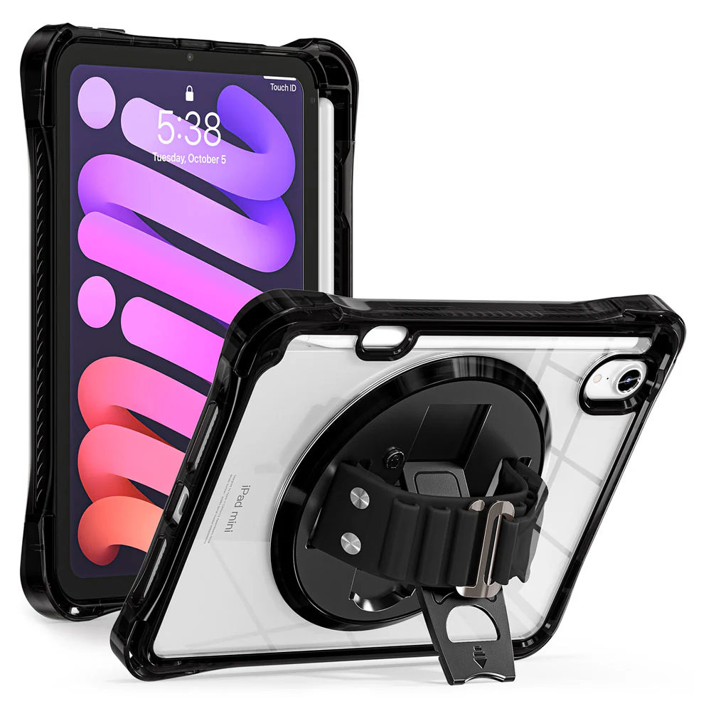 KLN-iPad-M6 | iPad mini (A17 Pro) | Transparent Protective Case with Hand Strap and Kick-stand - Image 2
