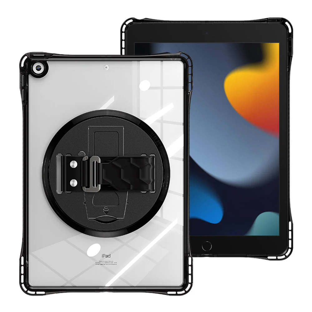 KLN-iPad-N3 | iPad 10.2 (7th & 8th & 9th Gen.) 2019 / 2020 / 2021 | Transparent Protective Case with Hand Strap and Kick-stand