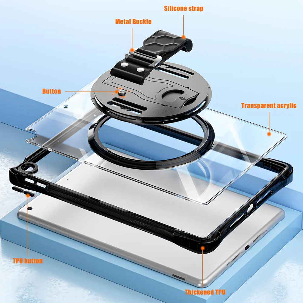 KLN-iPad-N3 | iPad 10.2 (7th & 8th & 9th Gen.) 2019 / 2020 / 2021 | Transparent Protective Case with Hand Strap and Kick-stand - Image 4