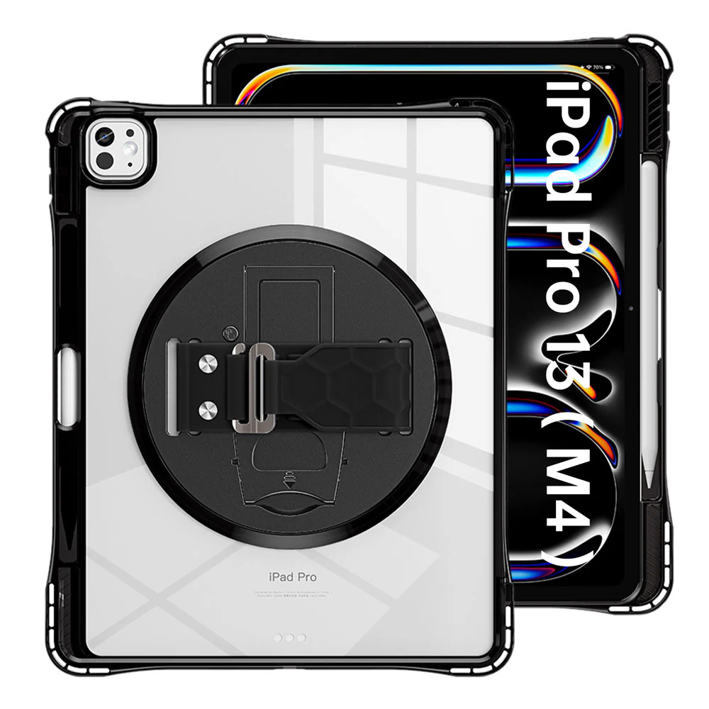 KLN-iPad-PR10 | iPad Pro 13 (M4) / (M5) | Transparent Protective Case with Hand Strap and Kick-stand