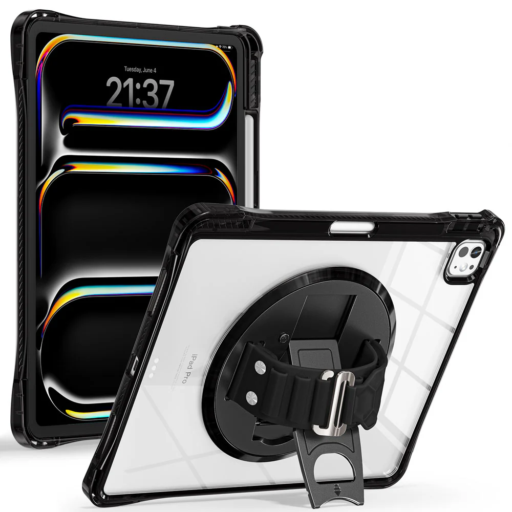 KLN-iPad-PR10 | iPad Pro 13 (M4) / (M5) | Transparent Protective Case with Hand Strap and Kick-stand - Image 2