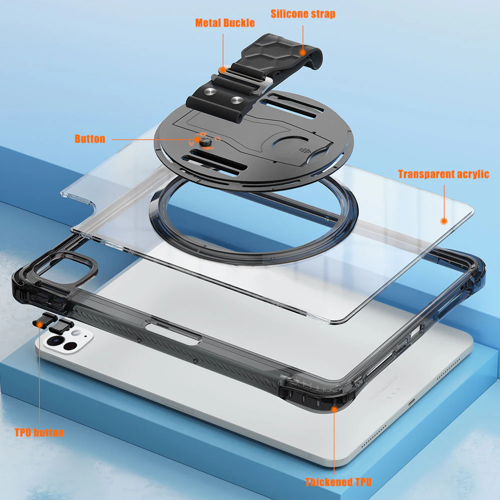 KLN-iPad-PR10 | iPad Pro 13 (M4) / (M5) | Transparent Protective Case with Hand Strap and Kick-stand - Image 4