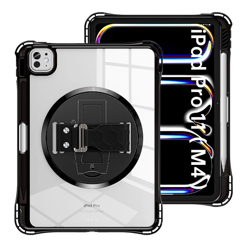 KLN-iPad-PR11 | iPad Pro 11 (M4) / (M5) | Transparent Protective Case with Hand Strap and Kick-stand
