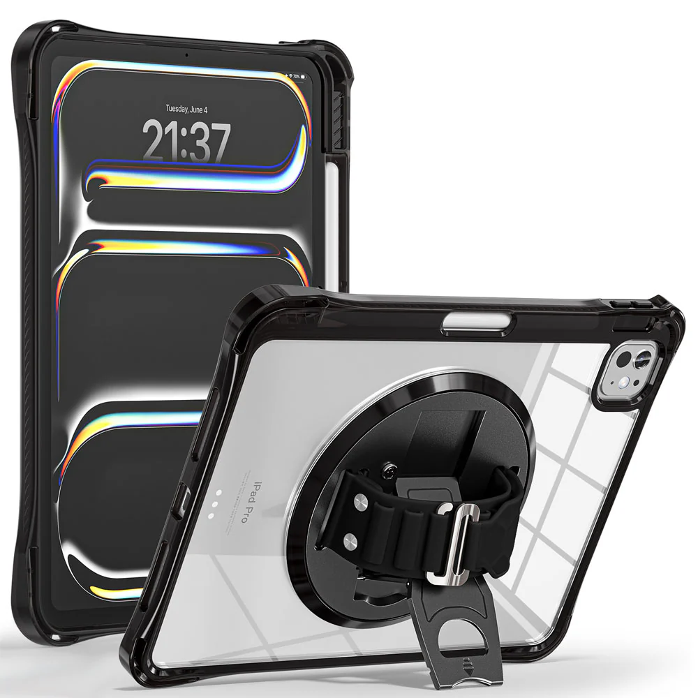 KLN-iPad-PR11 | iPad Pro 11 (M4) / (M5) | Transparent Protective Case with Hand Strap and Kick-stand - Image 2