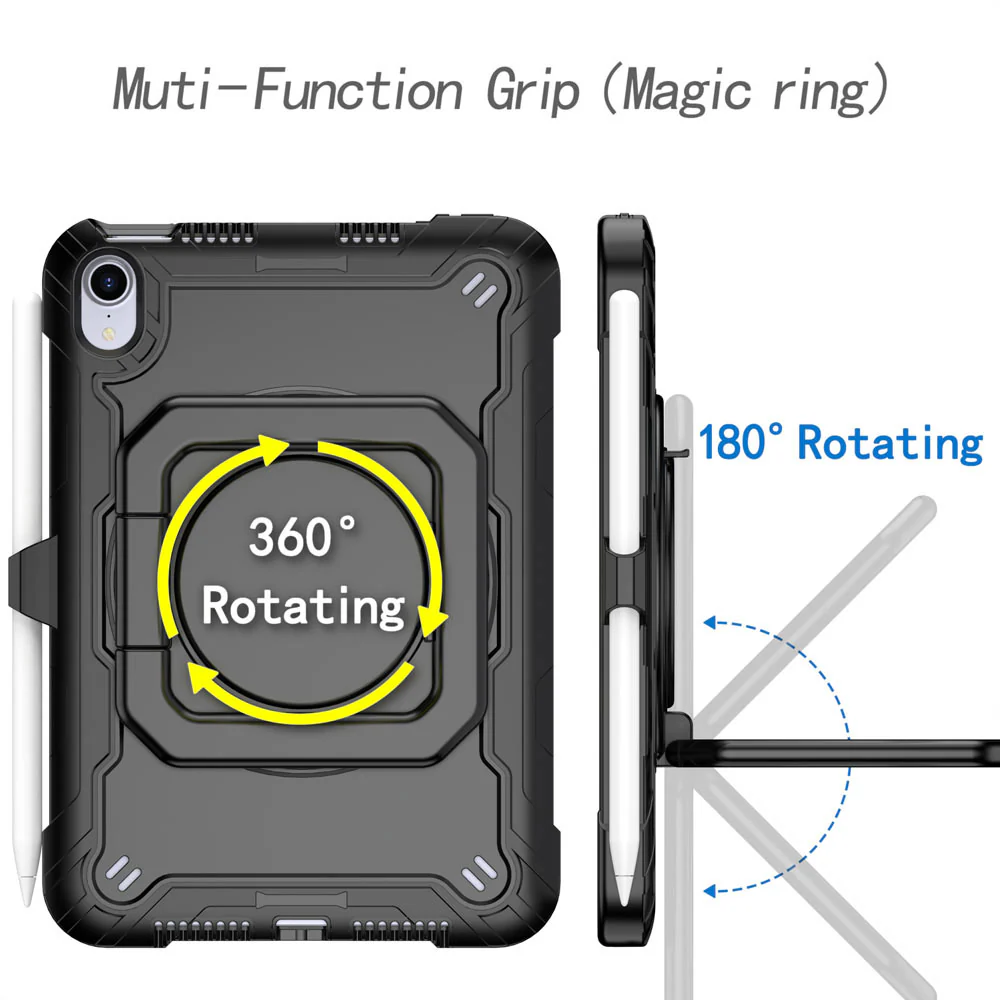 KON-iPad-M6 | iPad mini 6 | Rugged Case with Kick-stand & pencil holder & folding grip - Image 4