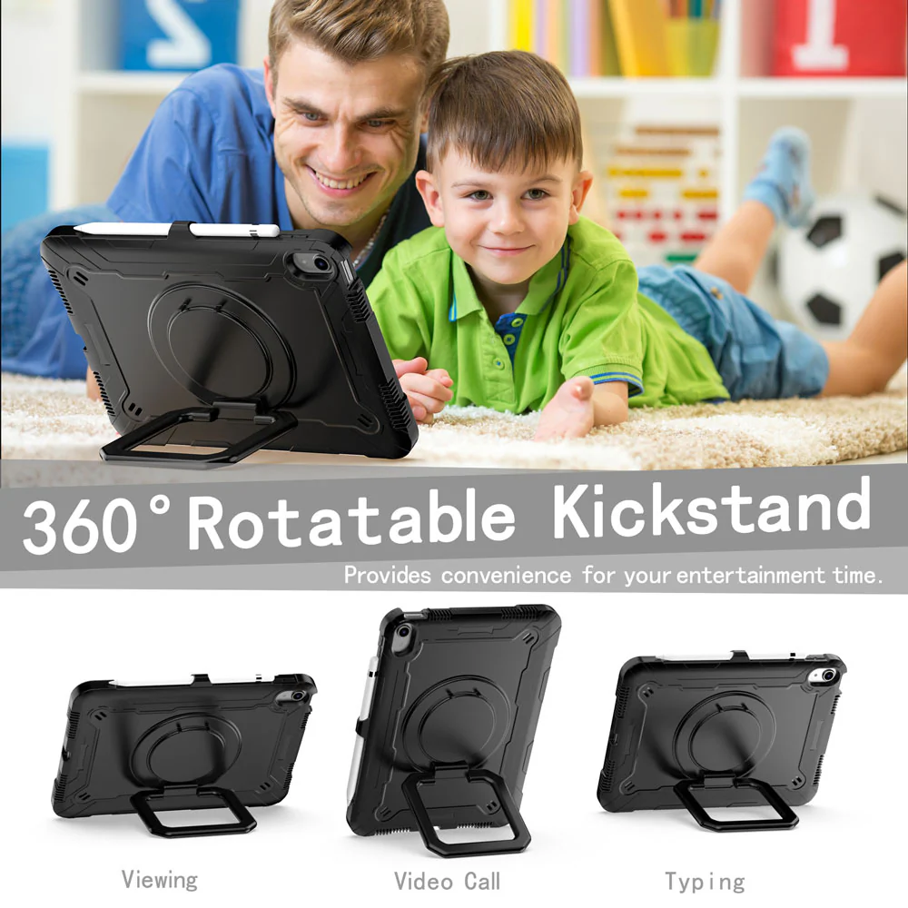 KON-iPad-N5 | iPad 11-Inch (11th Gen / A16) | Rugged Case with Kick-stand & pencil holder & folding grip - Image 2