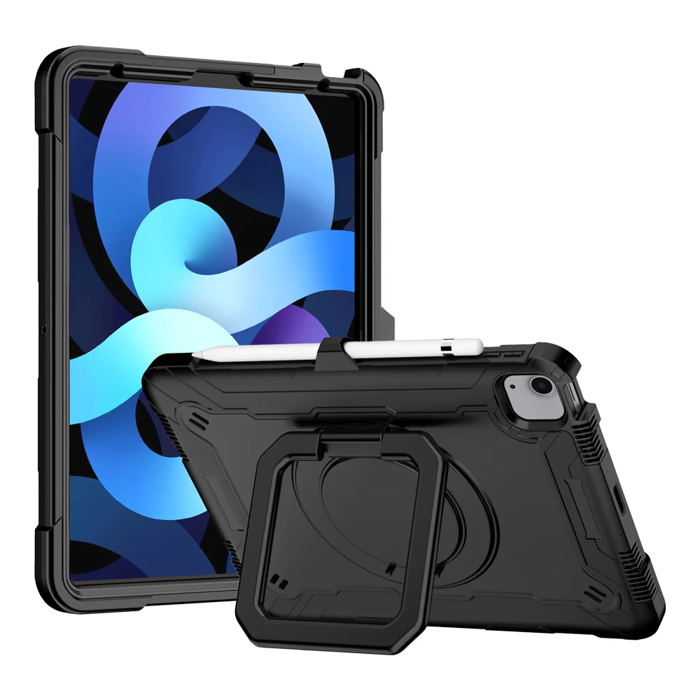 KON-iPad-PR6 | iPad Air 4 2020 / iPad Air 5 2022 | Rugged Case with Kick-stand & pencil holder & folding grip