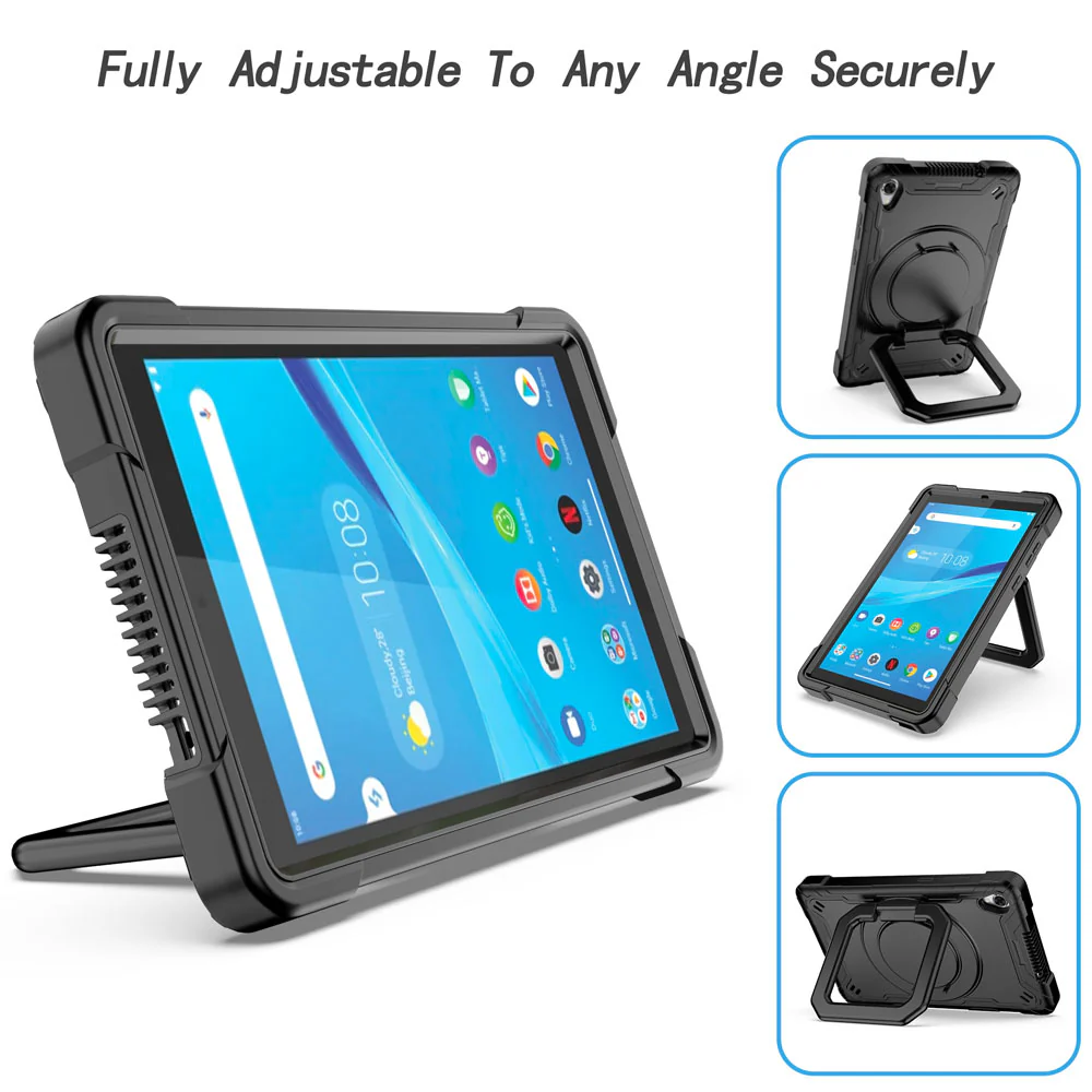 KON-LN-M8FHD | Lenovo Tab M8 (FHD) TB-8705 | Rugged case with kick-stand & folding grip - Image 3