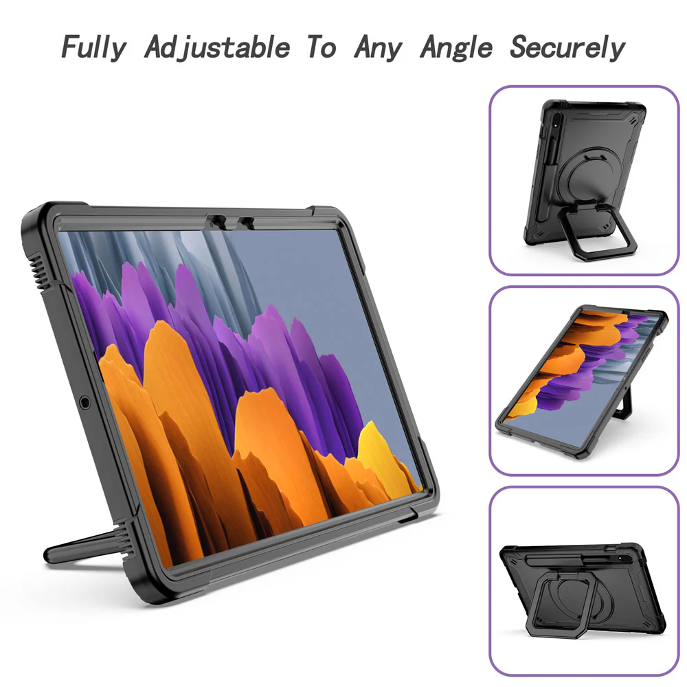 KON-SS-T870 | Samsung Galaxy Tab S7 SM-T870 / SM-T875 / SM-T876B | Rugged case with kick-stand & pencil Holder & folding grip - Image 3