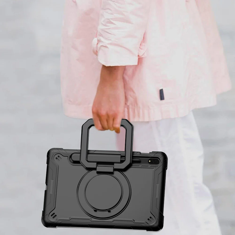 KON-SS-T870 | Samsung Galaxy Tab S7 SM-T870 / SM-T875 / SM-T876B | Rugged case with kick-stand & pencil Holder & folding grip - Image 6