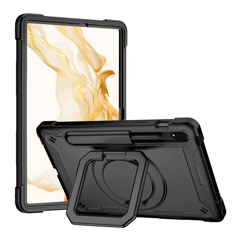 KON-SS-T870 | Samsung Galaxy Tab S8 SM-X700 / SM-X706 | Rugged case with kick-stand & pencil Holder & folding grip