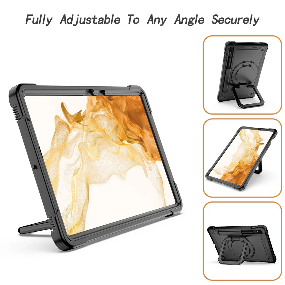 KON-SS-T870 | Samsung Galaxy Tab S8 SM-X700 / SM-X706 | Rugged case with kick-stand & pencil Holder & folding grip - Image 3