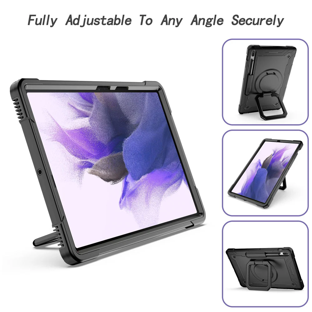 KON-SS-T970 | Samsung Galaxy Tab S7 FE SM-T730 / T733 / T736B / T735NZ | Rugged case with kick-stand & pencil Holder & folding grip - Image 3