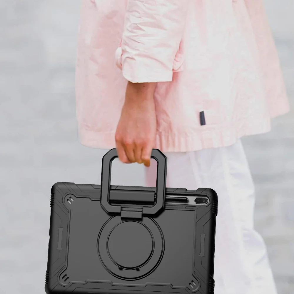 KON-SS-T970 | Samsung Galaxy Tab S7 FE SM-T730 / T733 / T736B / T735NZ | Rugged case with kick-stand & pencil Holder & folding grip - Image 6