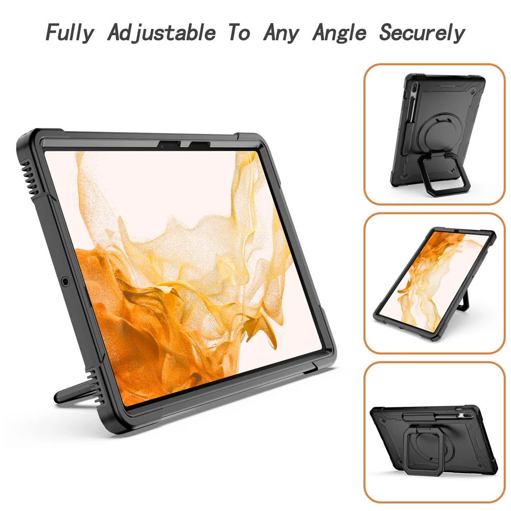 KON-SS-T970 | Samsung Galaxy Tab S8+ S8 Plus SM-X800 / SM-X806 | Rugged case with kick-stand & pencil Holder & folding grip - Image 3