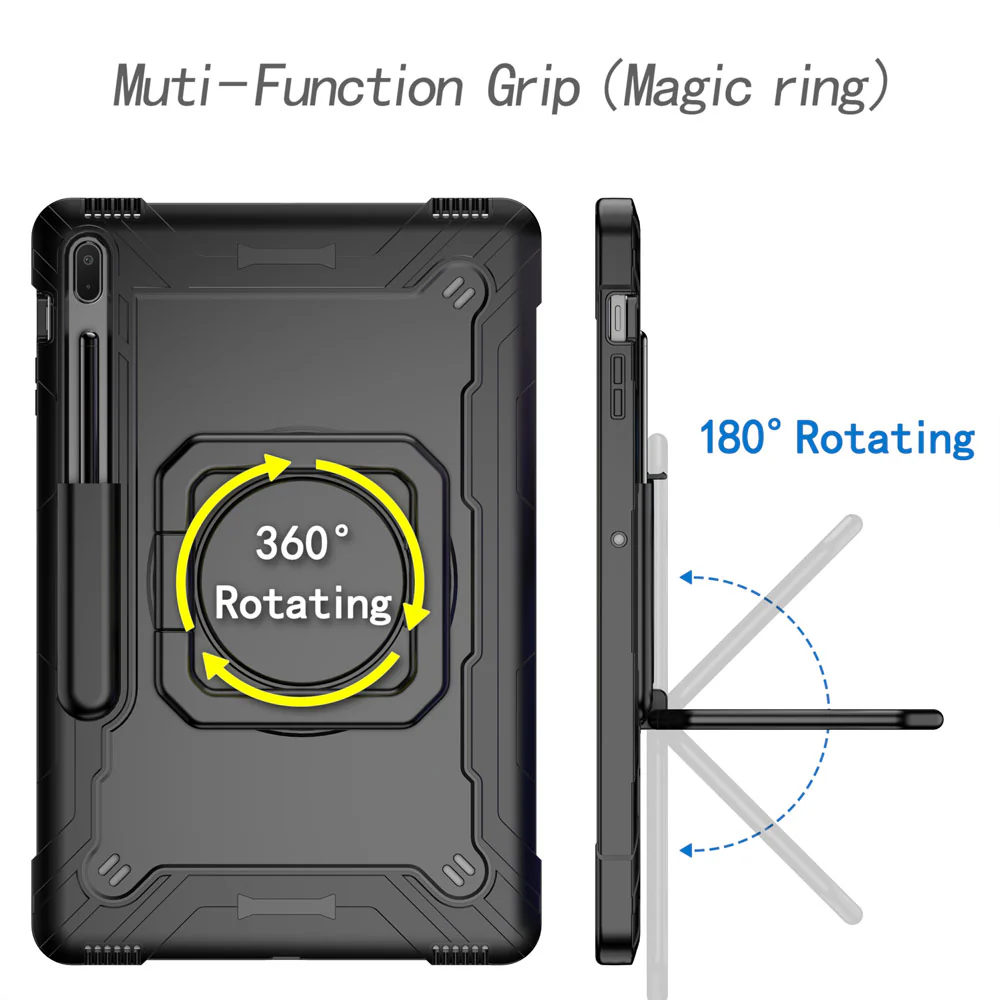 KON-SS-T970 | Samsung Galaxy Tab S8+ S8 Plus SM-X800 / SM-X806 | Rugged case with kick-stand & pencil Holder & folding grip - Image 4