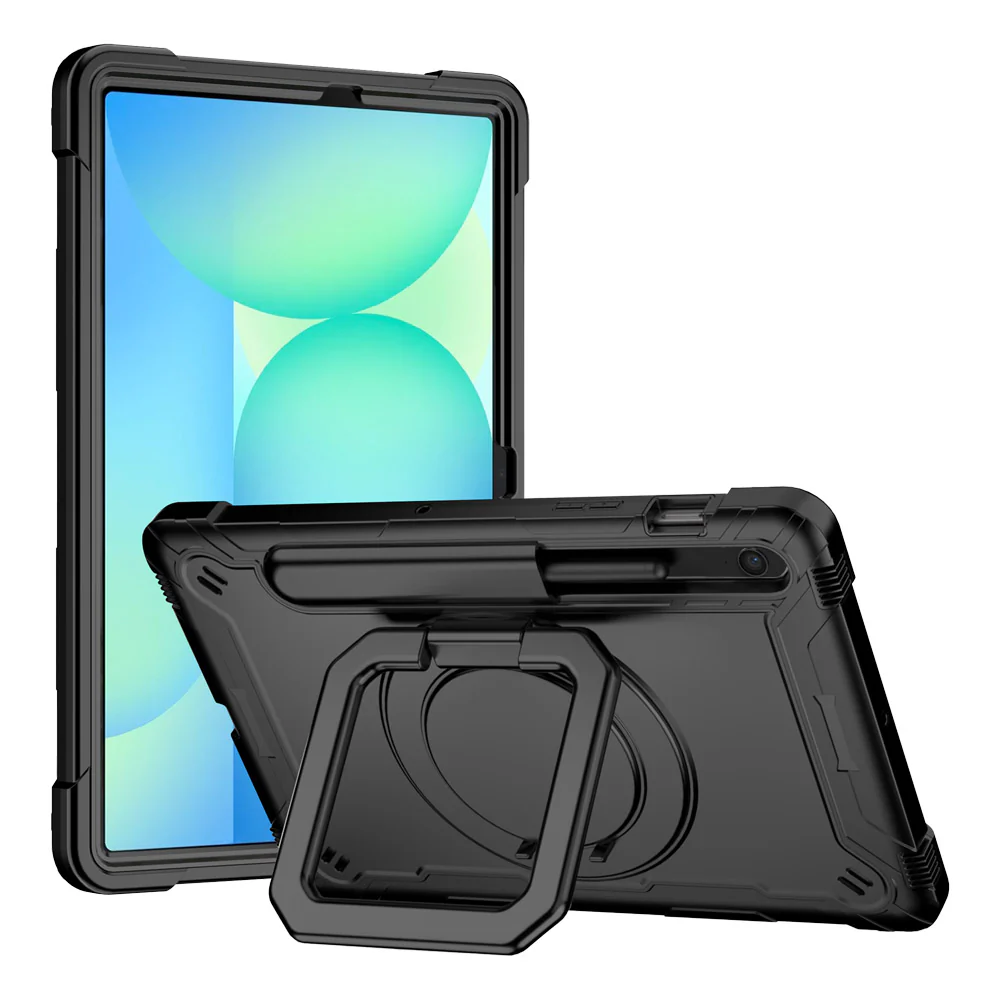 KON-SS-X710 | Samsung Galaxy Tab S10 FE SM-X520 X526 X528 / S10 Lite SM-X400 X406 | Rugged case with kick-stand & pencil Holder & folding grip