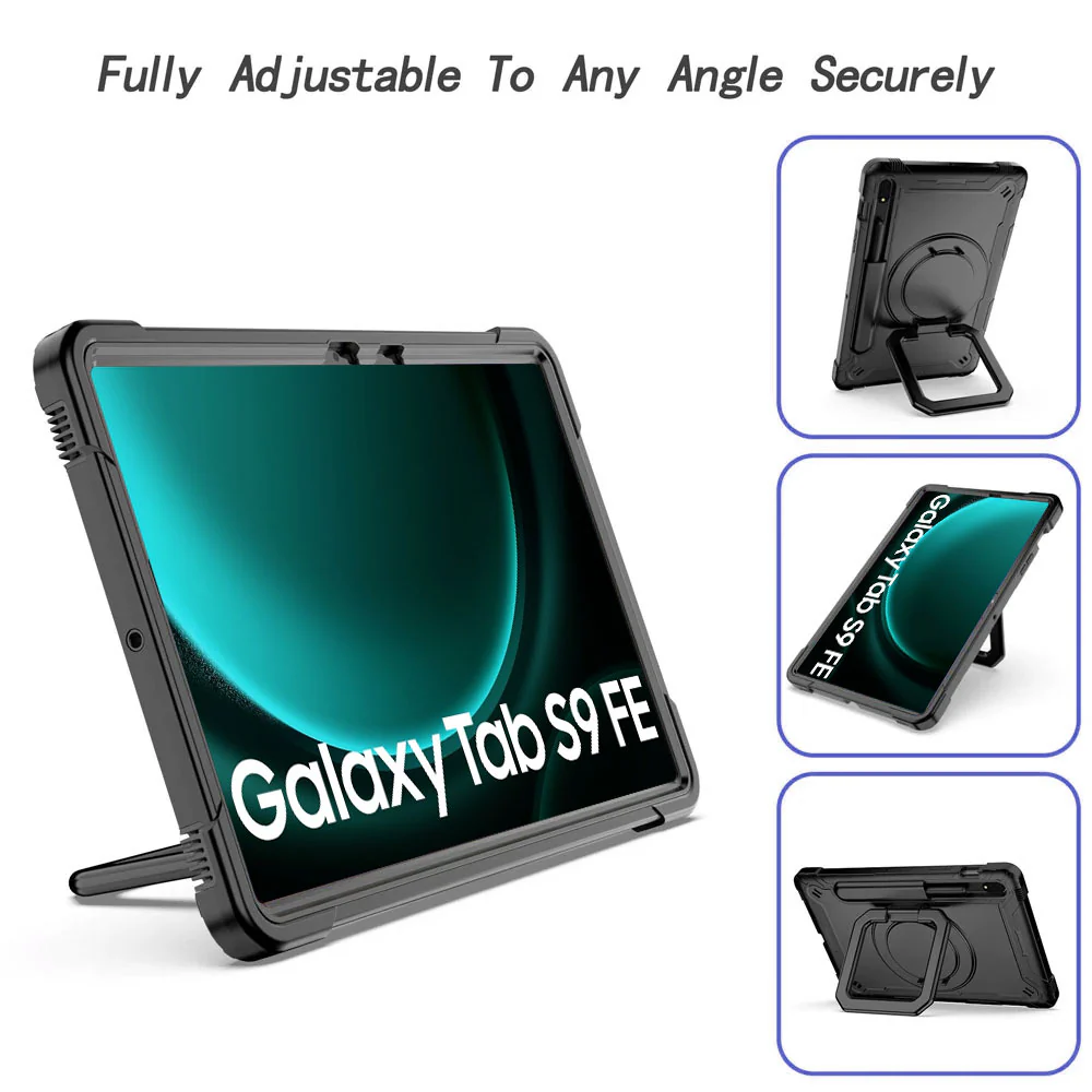 KON-SS-X710 | Samsung Galaxy Tab S10 FE SM-X520 X526 X528 / S10 Lite SM-X400 X406 | Rugged case with kick-stand & pencil Holder & folding grip - Image 3