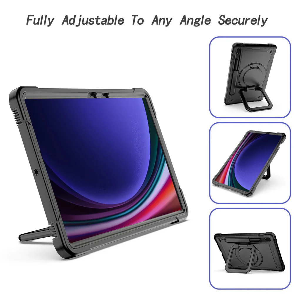 KON-SS-X710 | Samsung Galaxy Tab S9 SM-X710 / X716 / X718 | Rugged case with kick-stand & pencil Holder & folding grip - Image 3