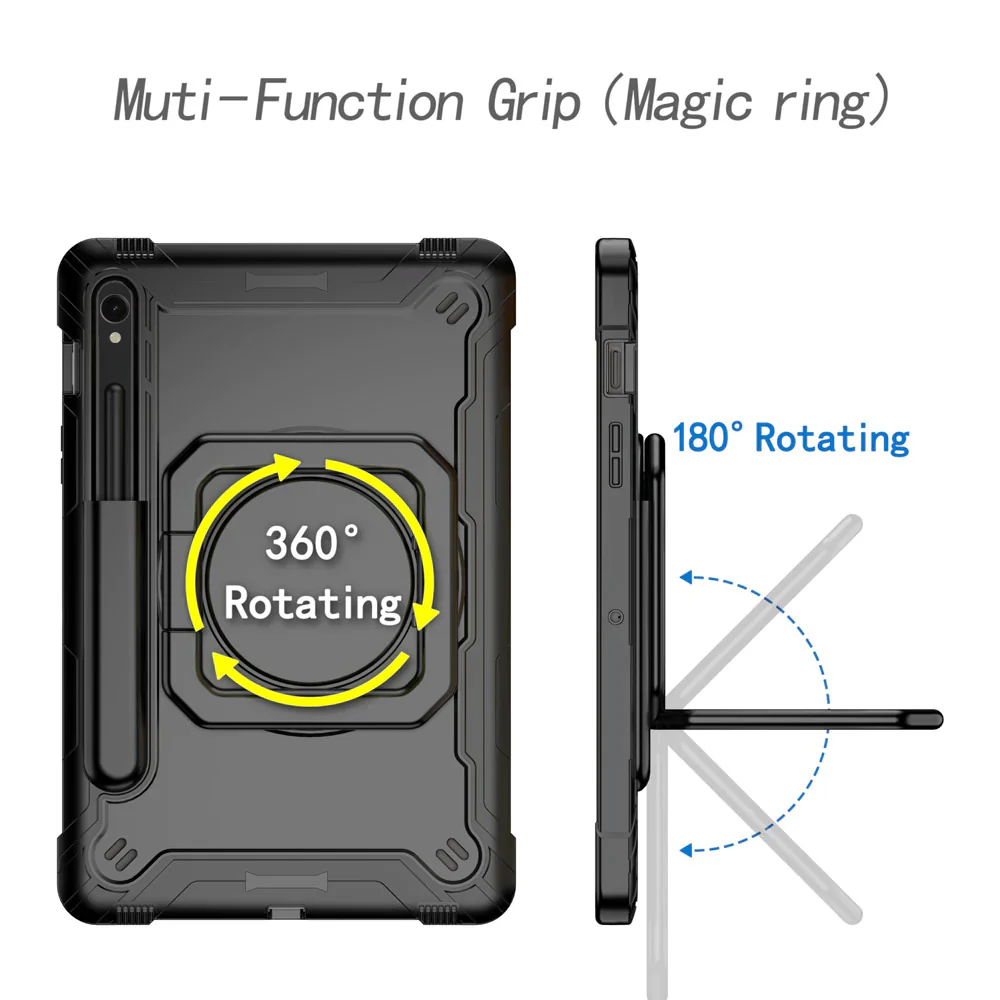 KON-SS-X710 | Samsung Galaxy Tab S9 SM-X710 / X716 / X718 | Rugged case with kick-stand & pencil Holder & folding grip - Image 4