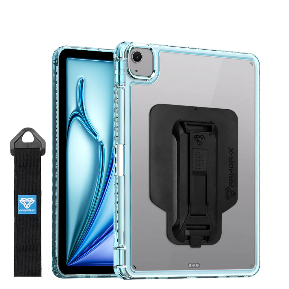 KXS-iPad-A5 | iPad Air 11 (M2) / (M3) / (M4) | Transparent Protective Rugged Case with hand strap & kick-stand & X-Mount - Image 6