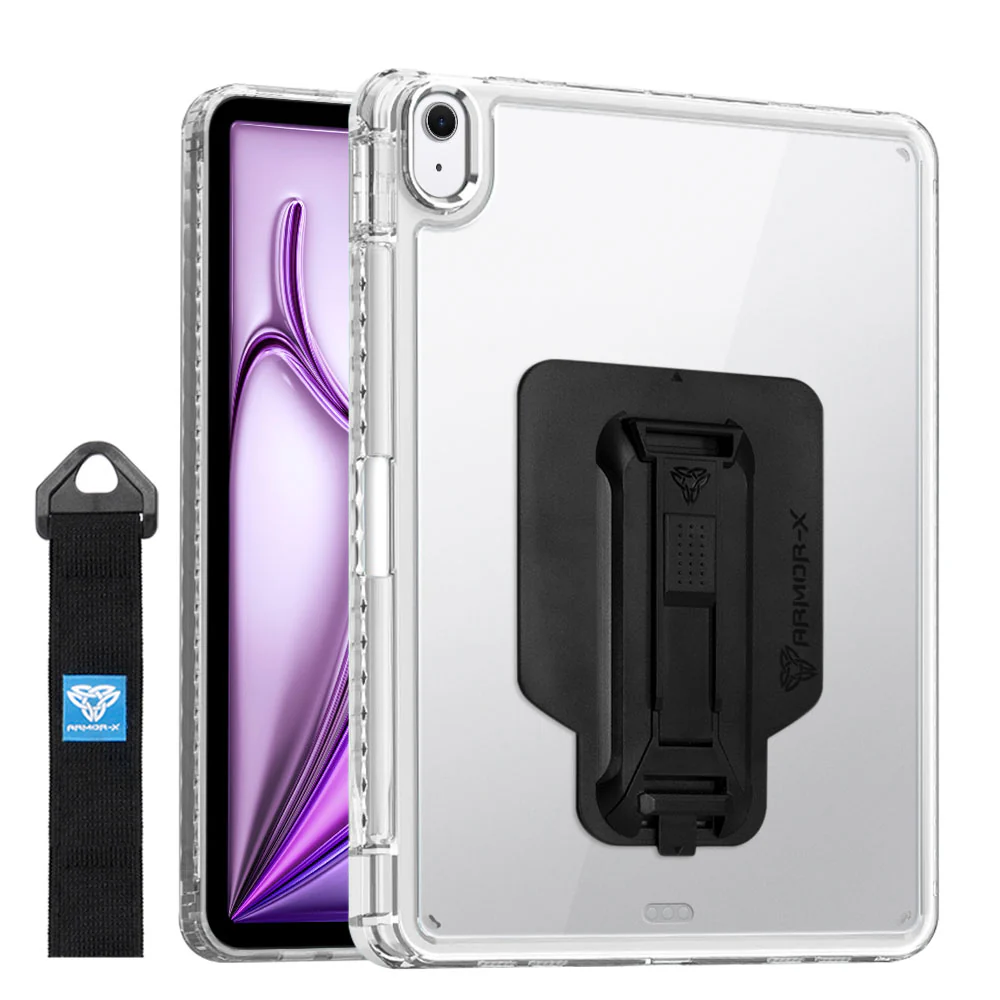 KXS-iPad-A6 | iPad Air 13 (M2) / (M3) / (M4) | Transparent Protective Rugged Case with hand strap & kick-stand & X-Mount - Image 5