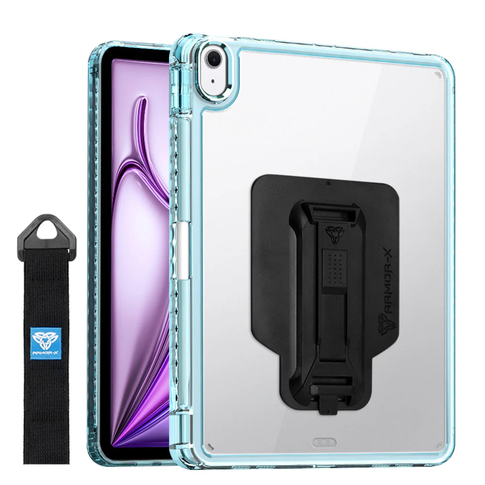 KXS-iPad-A6 | iPad Air 13 (M2) / (M3) / (M4) | Transparent Protective Rugged Case with hand strap & kick-stand & X-Mount - Image 6
