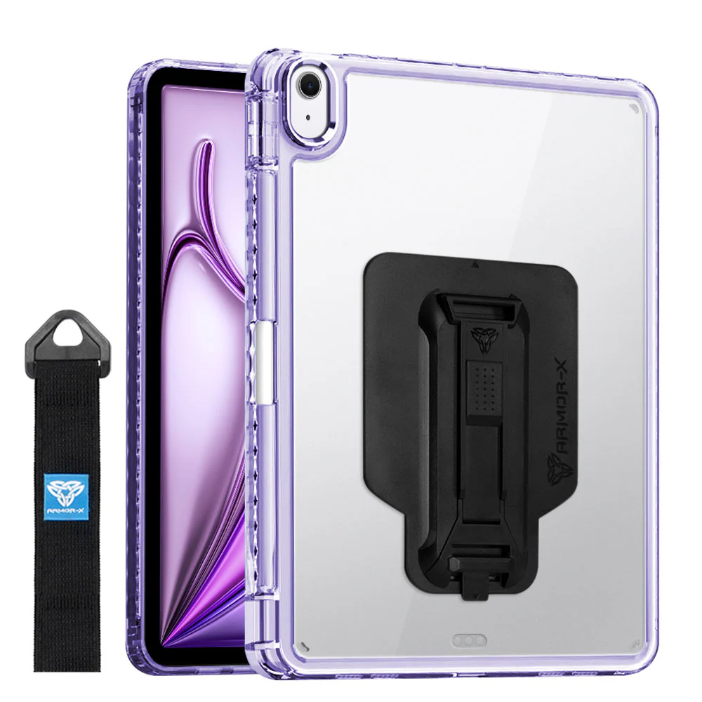 KXS-iPad-A6 | iPad Air 13 (M2) / (M3) / (M4) | Transparent Protective Rugged Case with hand strap & kick-stand & X-Mount - Image 7