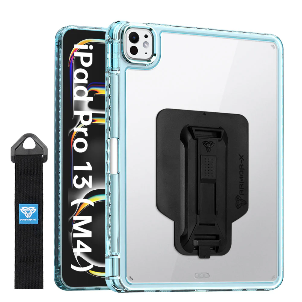 KXS-iPad-PR10 | iPad Pro 13 (M4) / (M5) | Transparent Protective Rugged Case with hand strap & kick-stand & X-Mount - Image 6