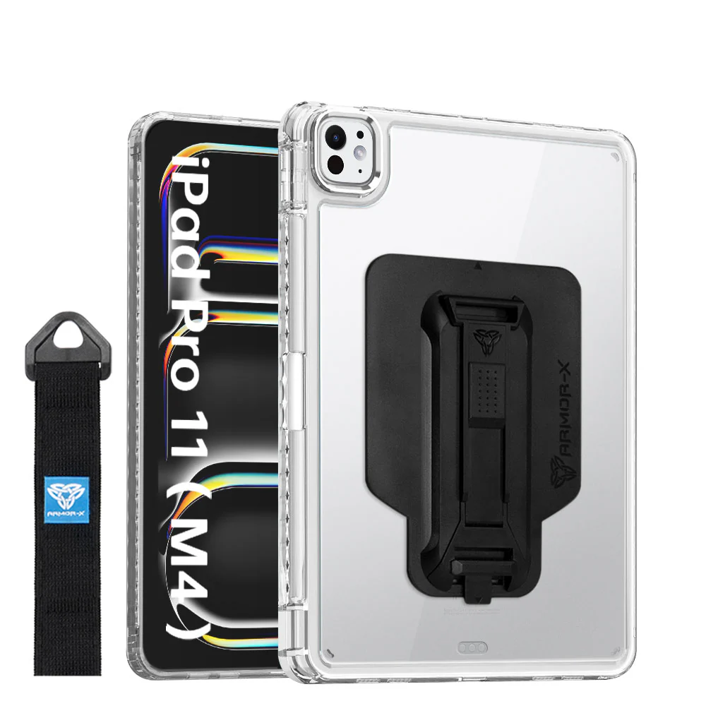 KXS-iPad-PR11 | iPad Pro 11 (M4) / (M5) | Transparent Protective Rugged Case with hand strap & kick-stand & X-Mount - Image 5