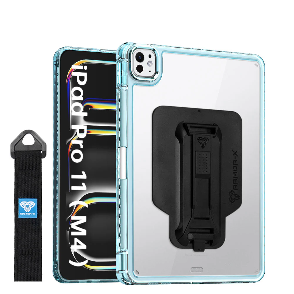 KXS-iPad-PR11 | iPad Pro 11 (M4) / (M5) | Transparent Protective Rugged Case with hand strap & kick-stand & X-Mount - Image 6