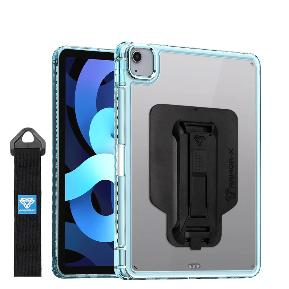 KXS-iPad-PR6 | iPad Air 4 2020 / iPad Air 5 2022 | Transparent Protective Rugged Case with hand strap & kick-stand & X-Mount - Image 6