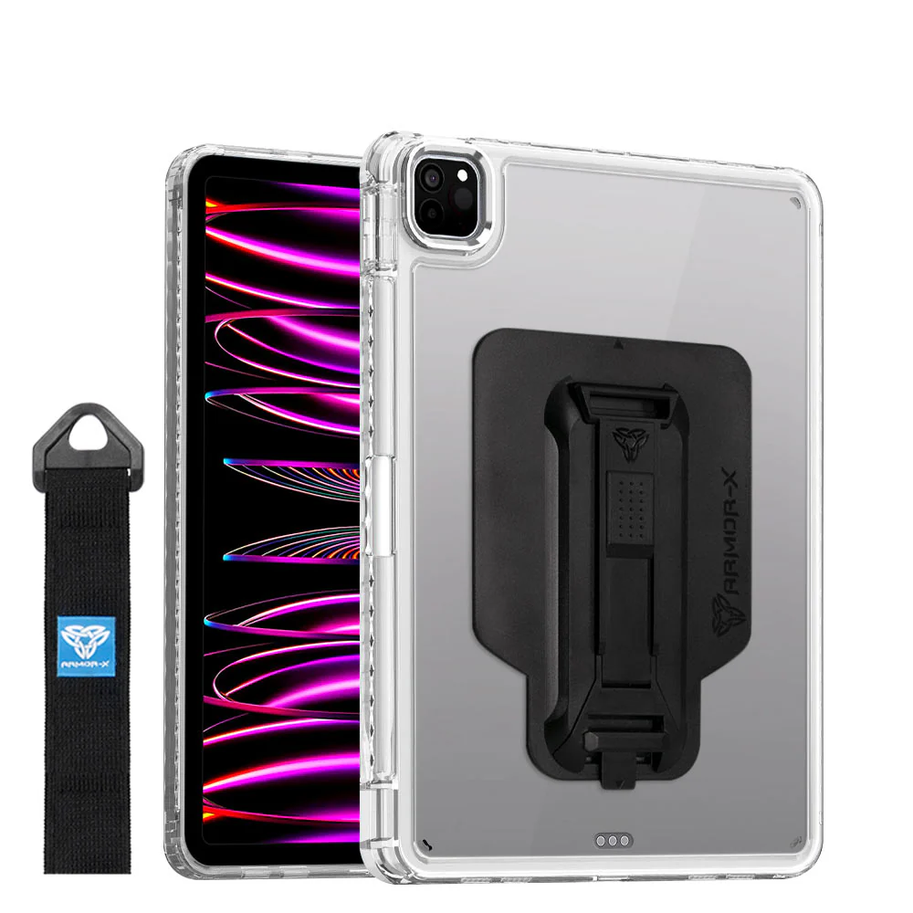 KXS-iPad-PR6 | iPad Pro 11 ( 1st / 2nd / 3rd / 4th Gen. ) 2018 / 2020 / 2021 / 2022 | Transparent Protective Rugged Case with hand strap & kick-stand & X-Mount - Image 5