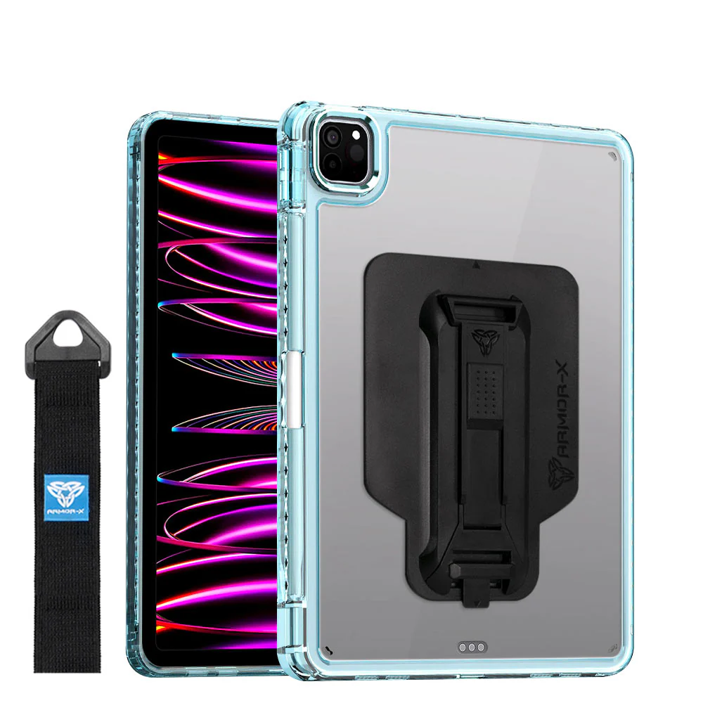 KXS-iPad-PR6 | iPad Pro 11 ( 1st / 2nd / 3rd / 4th Gen. ) 2018 / 2020 / 2021 / 2022 | Transparent Protective Rugged Case with hand strap & kick-stand & X-Mount - Image 6