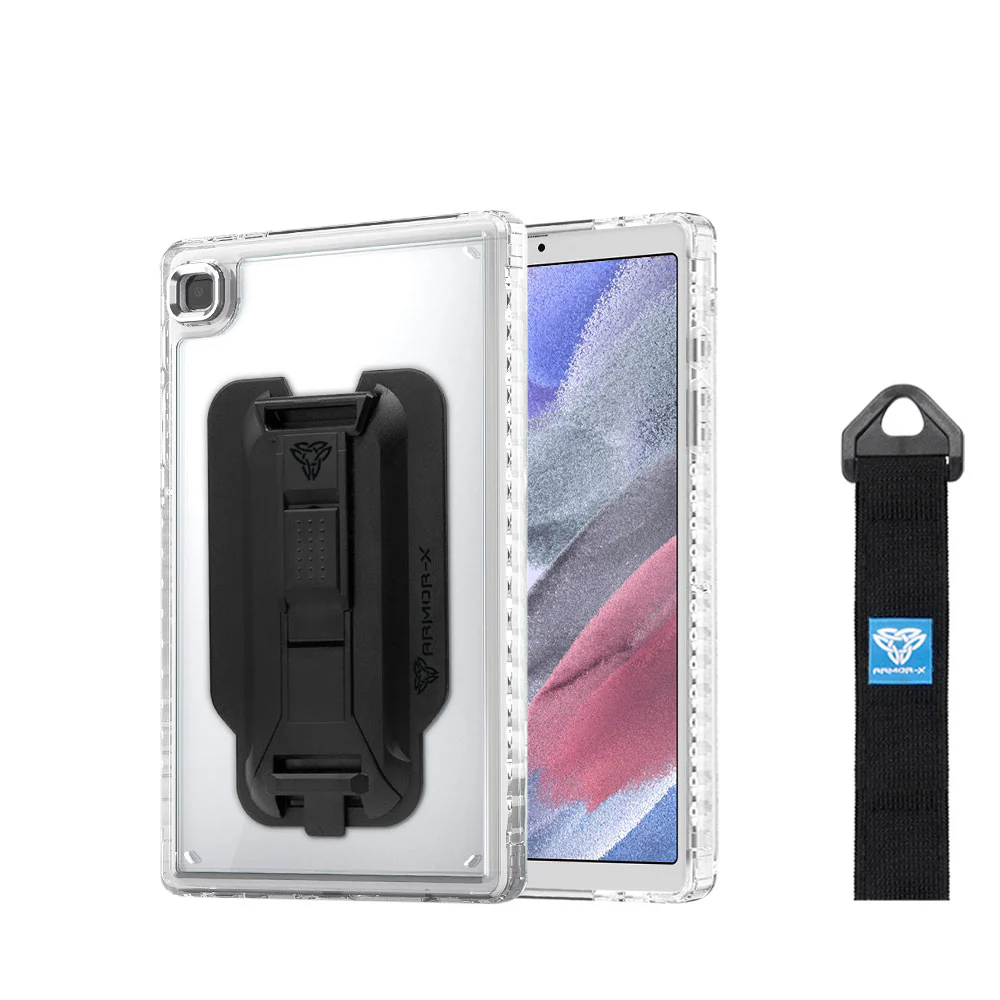 KXS-SS-T225 | Samsung Galaxy Tab A7 Lite SM-T225 / SM-T220 / SM-T225N / SM-T227U | Transparent Protective Rugged Case with hand strap & kick-stand & X-Mount - Image 5