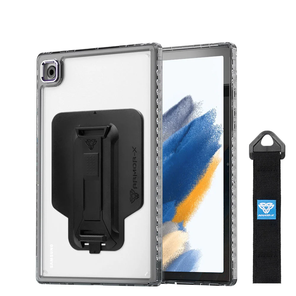 KXS-SS-X205 | Samsung Galaxy Tab A8 SM-X200 / X205 | Transparent Protective Rugged Case with hand strap & kick-stand & X-Mount