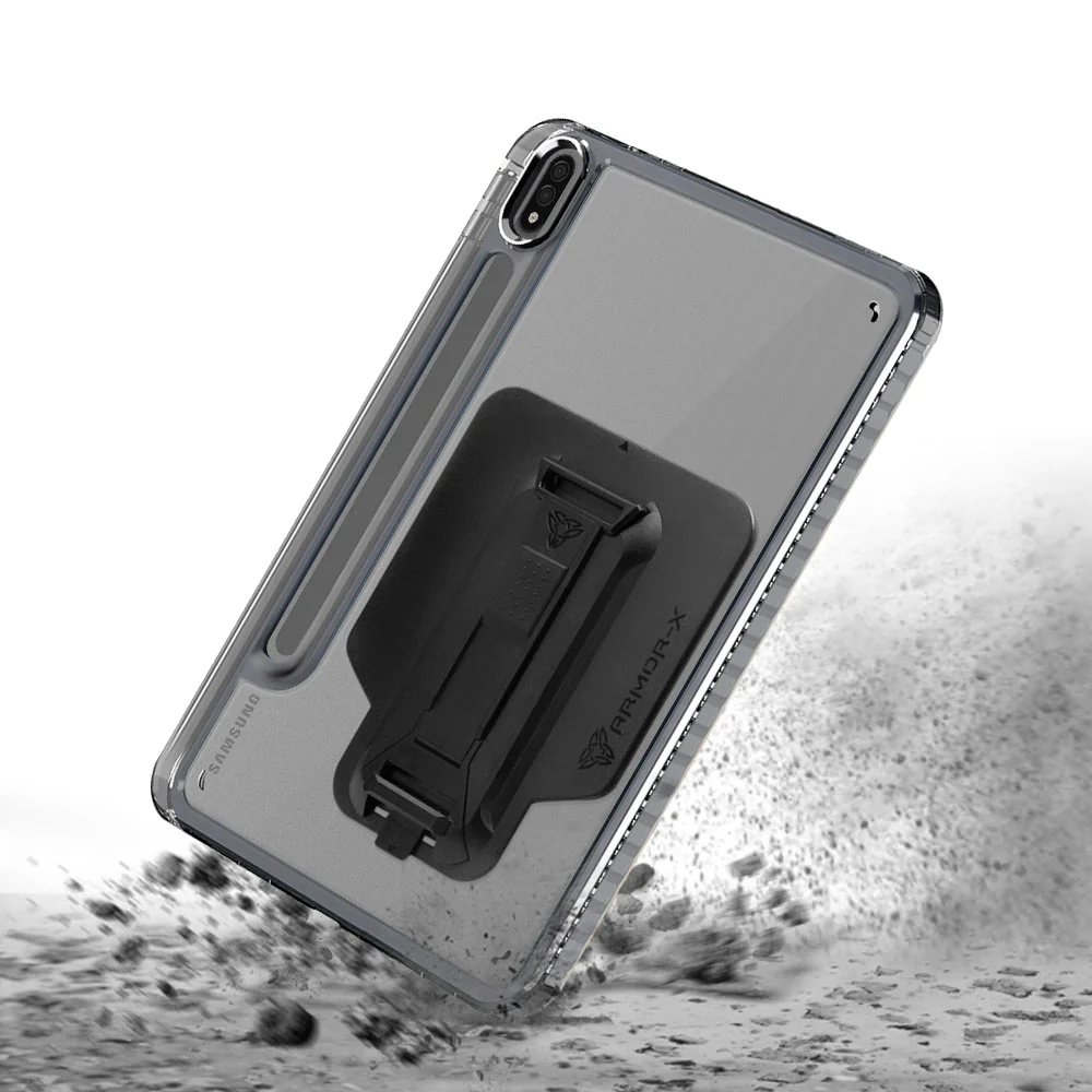 KXS-SS-X700 | Samsung Galaxy Tab S7 SM-T870 / SM-T875 / SM-T876B | Transparent Protective Rugged Case with hand strap & kick-stand & X-Mount - Image 2