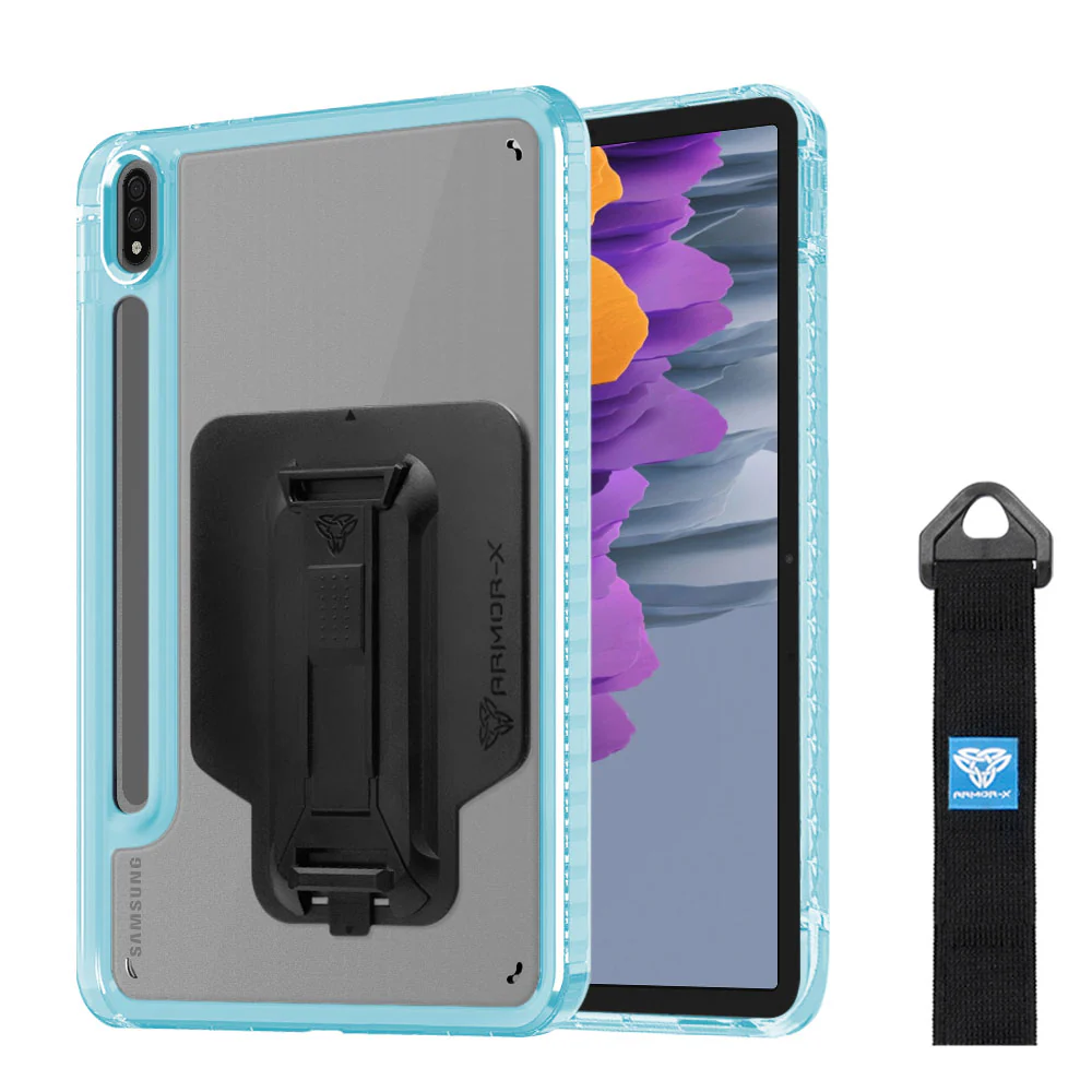 KXS-SS-X700 | Samsung Galaxy Tab S7 SM-T870 / SM-T875 / SM-T876B | Transparent Protective Rugged Case with hand strap & kick-stand & X-Mount - Image 6