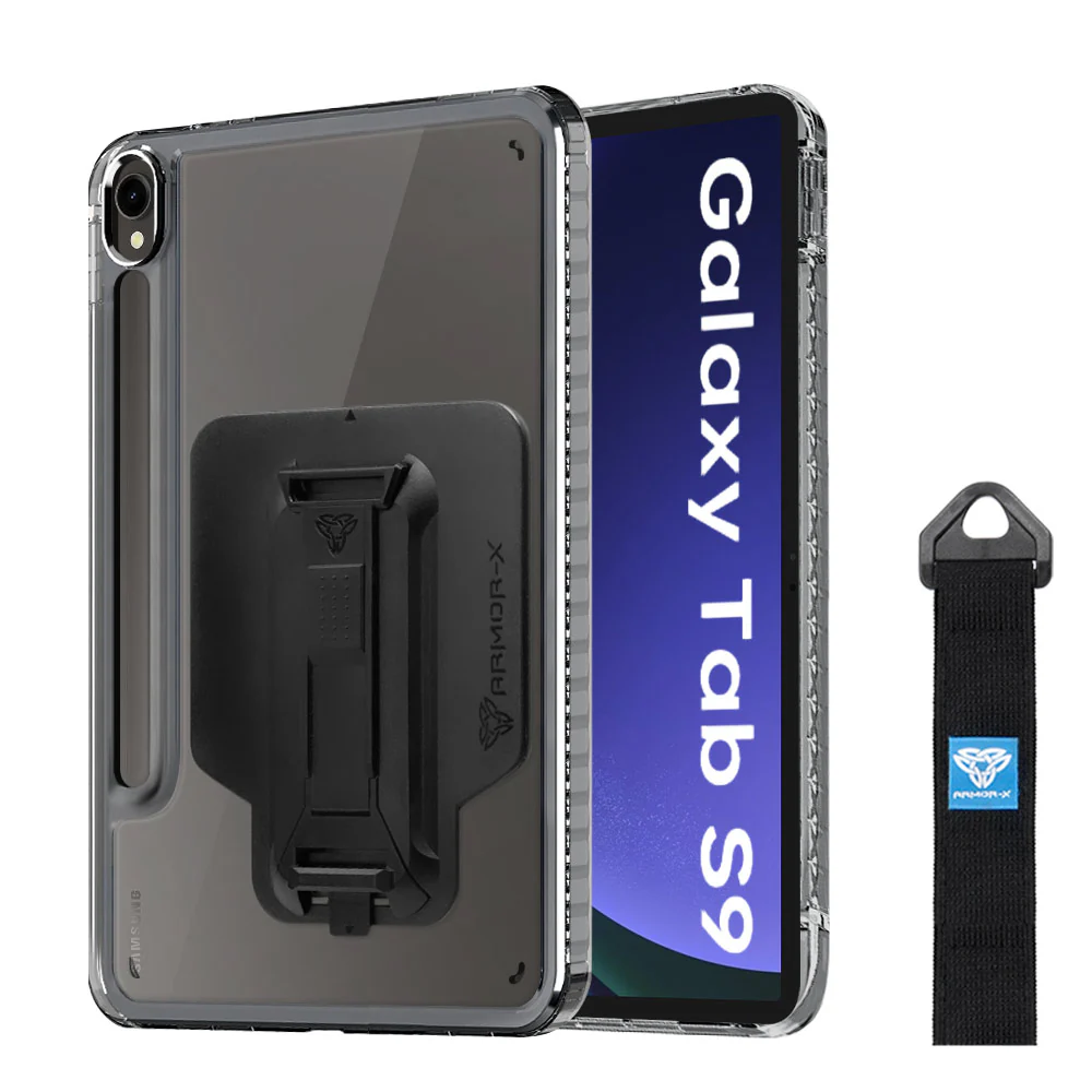 KXS-SS-X710 | Samsung Galaxy Tab S9 SM-X710 / X716 / X718 | Transparent Protective Rugged Case with hand strap & kick-stand & X-Mount
