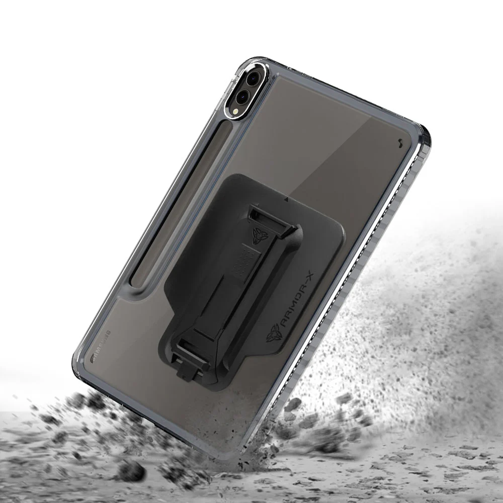 KXS-SS-X810 | Samsung Galaxy Tab S10+ S10 Plus SM-X820 / X826B | Transparent Protective Rugged Case with hand strap & kick-stand & X-Mount - Image 4
