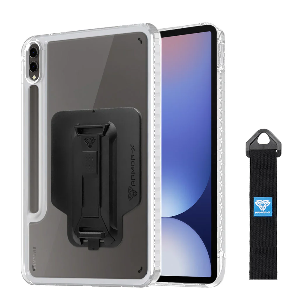 KXS-SS-X810 | Samsung Galaxy Tab S10+ S10 Plus SM-X820 / X826B | Transparent Protective Rugged Case with hand strap & kick-stand & X-Mount - Image 5