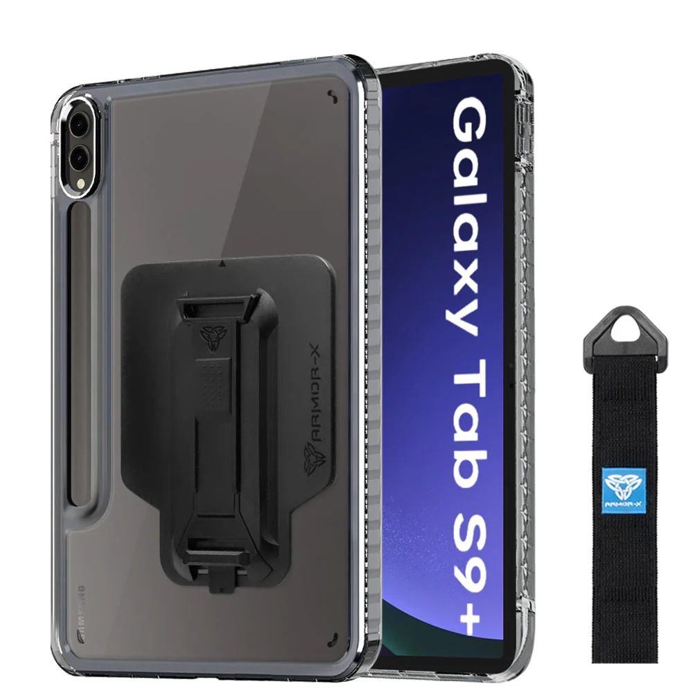 KXS-SS-X810 | Samsung Galaxy Tab S9+ S9 Plus SM-X810 / X816 / X818 | Transparent Protective Rugged Case with hand strap & kick-stand & X-Mount